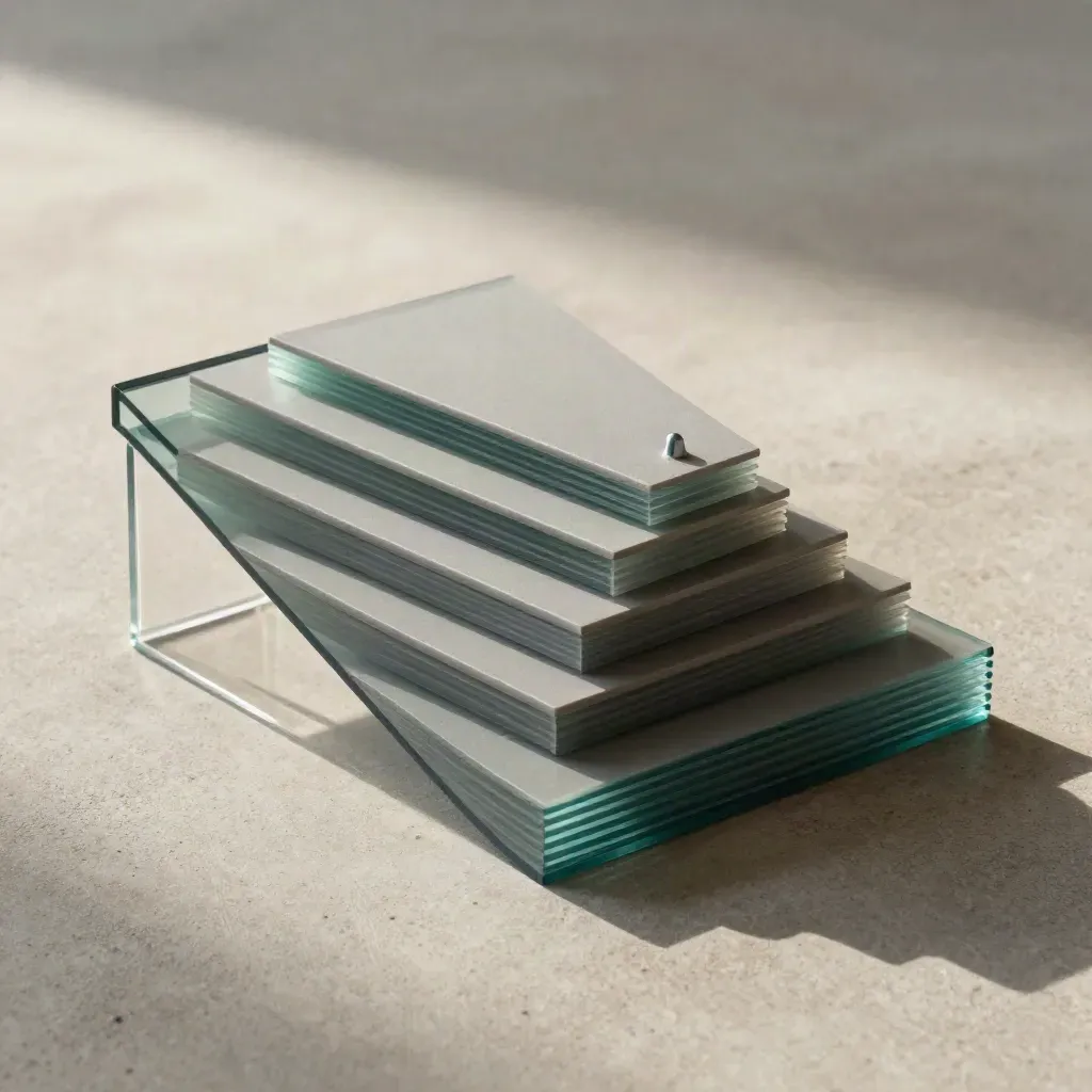 Translucent funnel board with matte steps and acrylic support on pale concrete.